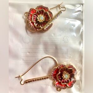 Elegant Fuschia and Gold Floral Earrings